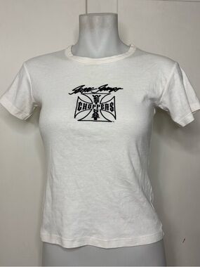 Vintage Y2K Jesse James West Coast Choppers White Graphic Biker Baby Tee T Shirt